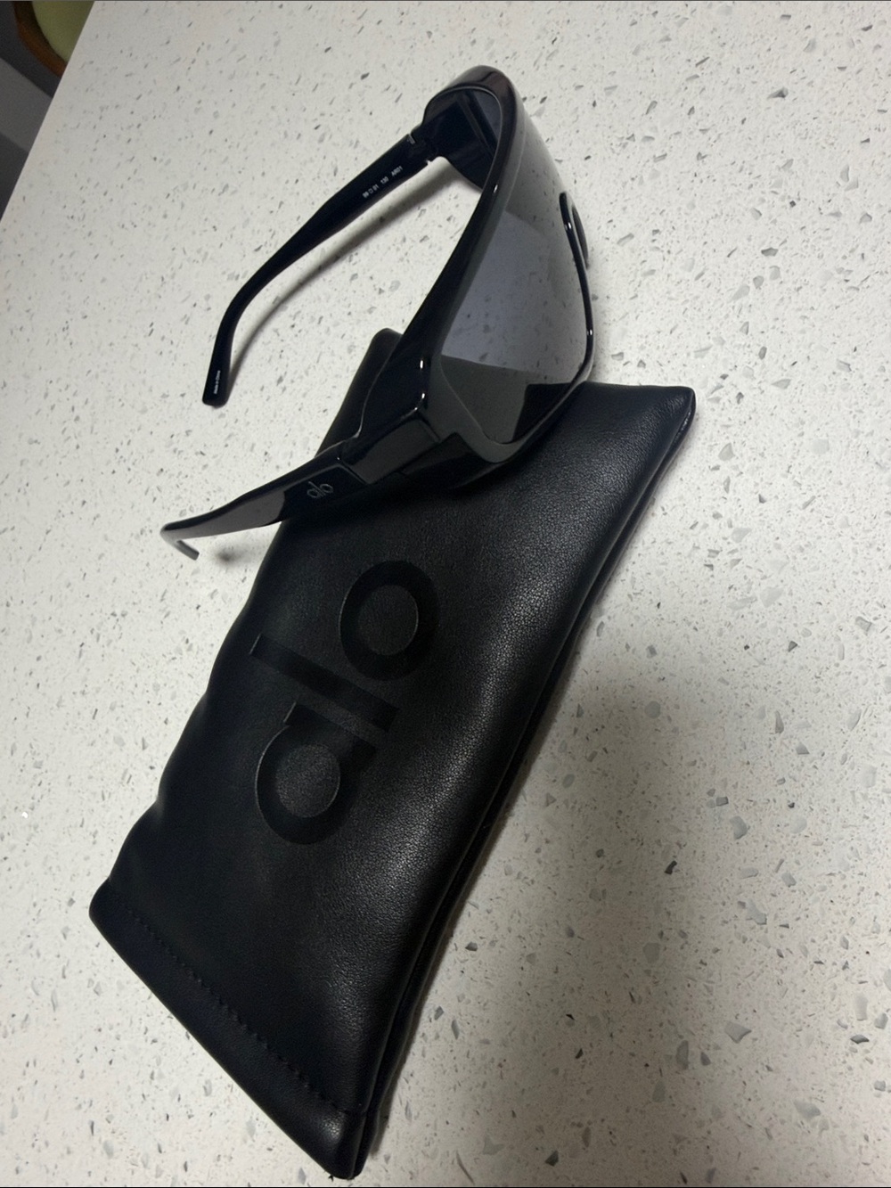 Alo Infamous Glossy Black Shield Sunglasses with Black Pouch